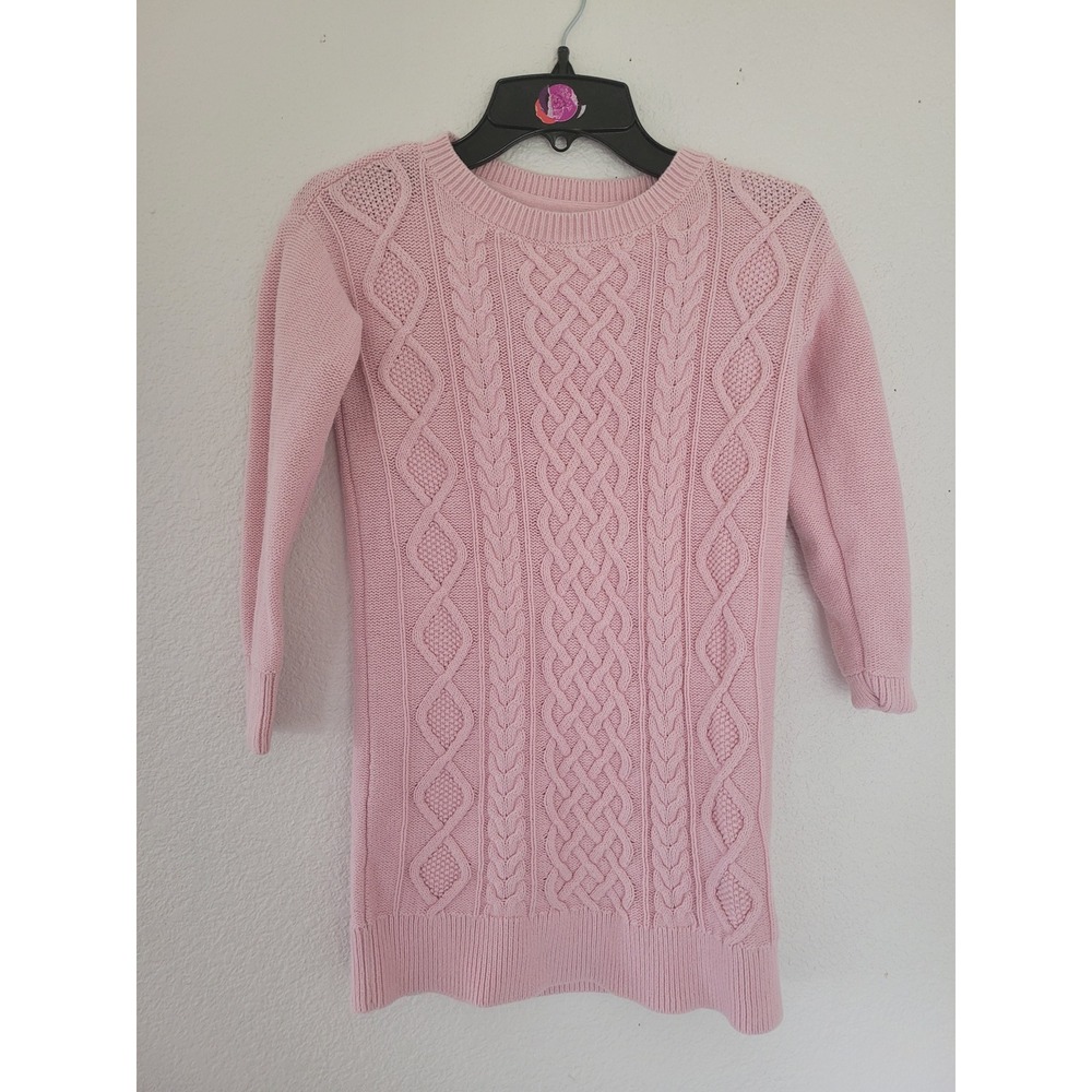 Gap Kids Girls Pink Cable Knit Sweater Dress Long Sleeve Crew Neck Small #6